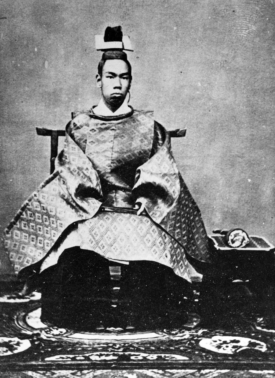 Kejser Meiji tronede, ca. 1867 af Japanese Photographer