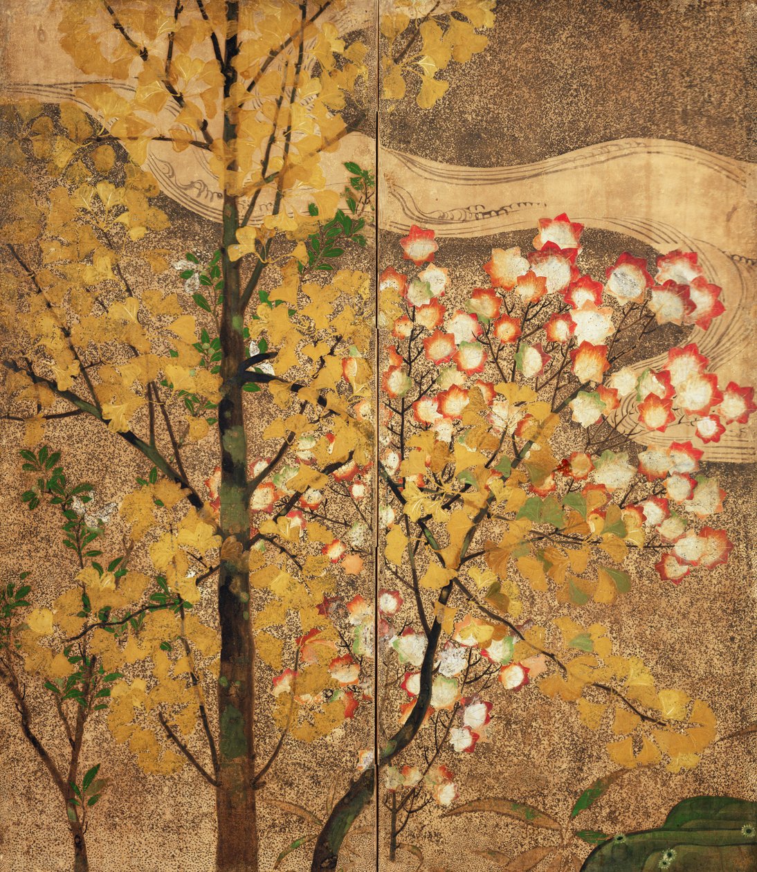 Efterårstræ (malet silke) af Japanese School
