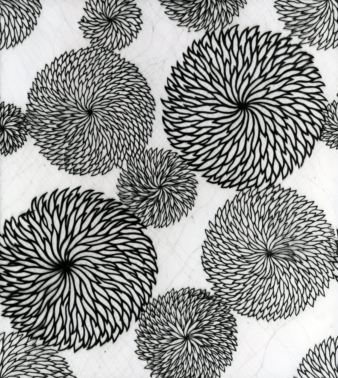 Chrysanthemums, en stencil til trykning på bomuld af Japanese School