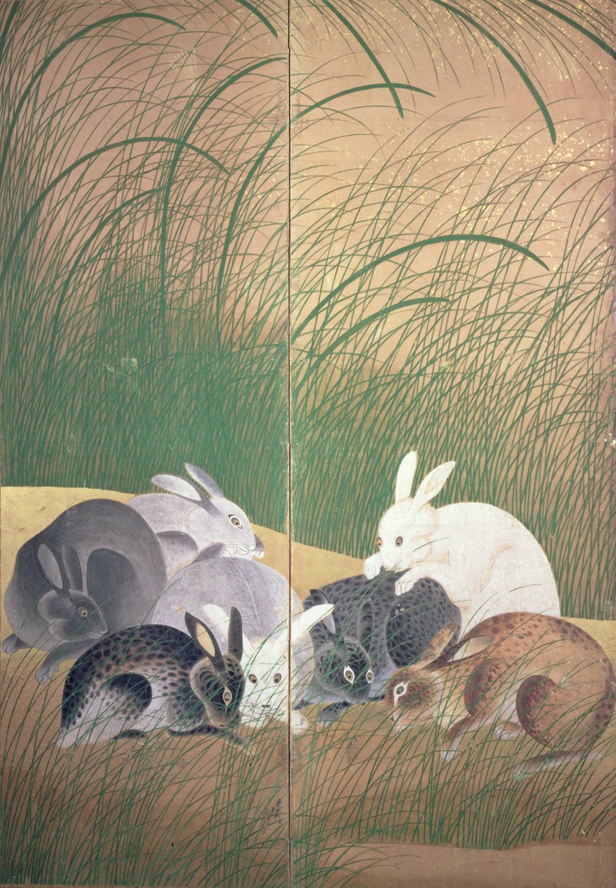 Harer og efterårsgræsser, c.1700 af Japanese School