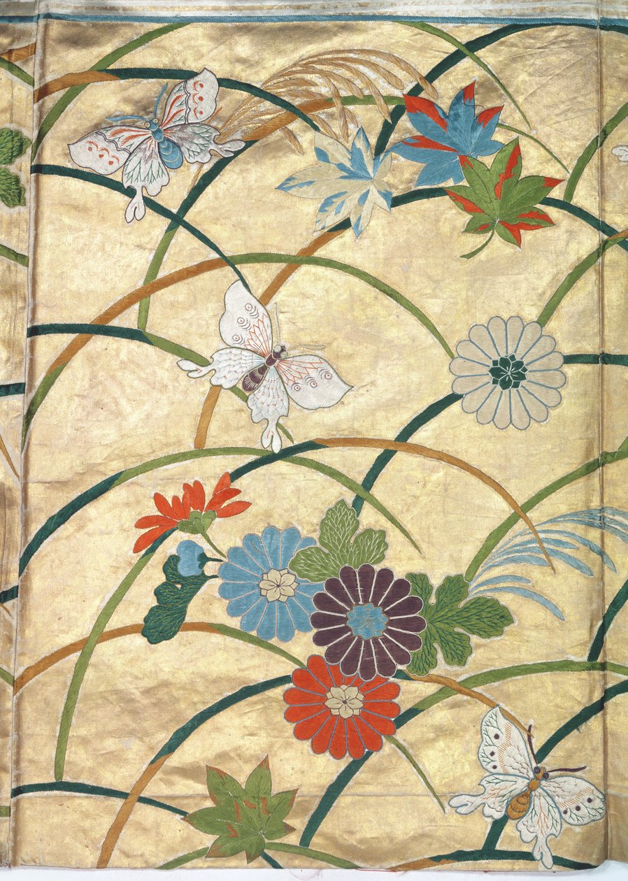 Noh-kåbe, detalje (satin) af Japanese School
