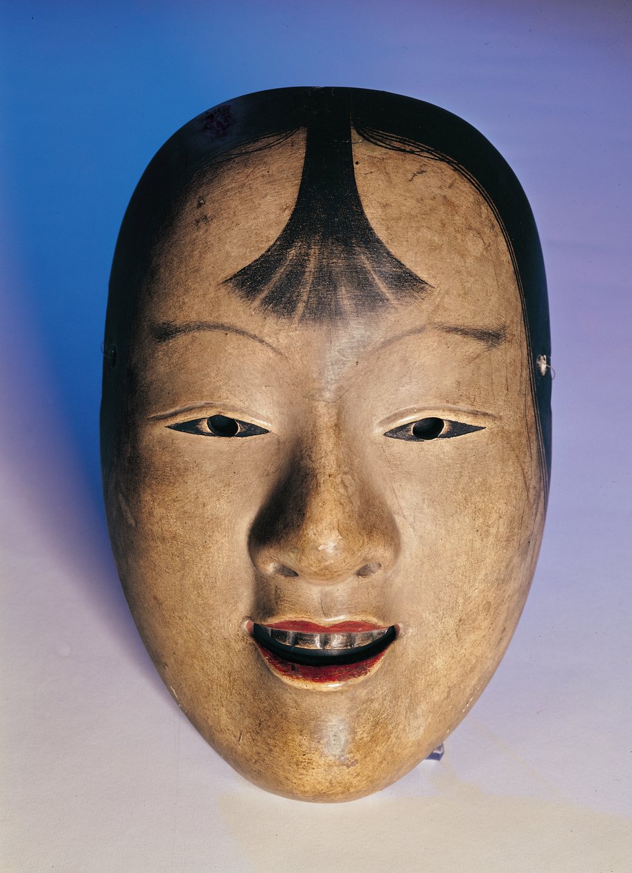 Noh teater maske af en ung dreng kaldet Kasshiki, 15.-19. århundrede (lakeret træ) af Japanese School