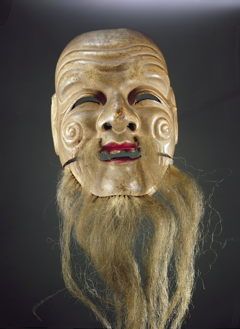 Old Man Mask, Noh Theatre (malet træ) af Japanese School