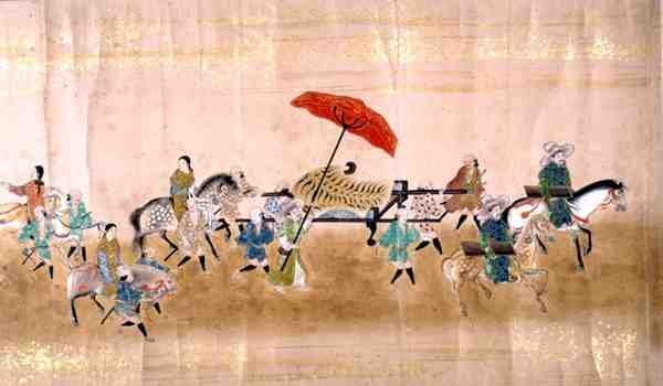 En del af den sjette koreanske ambassade i Japan på tidspunktet for arvefølgen i Tokugawa Ietsuna i 1651, muligvis af Kano Masanobu (1625-94) 1655-57 (rullemaleri) (se også 120820) af Japanese School