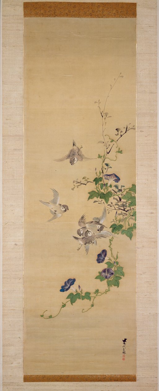 Spurve og morgenfrue (blæk og farver på silke) af Japanese School