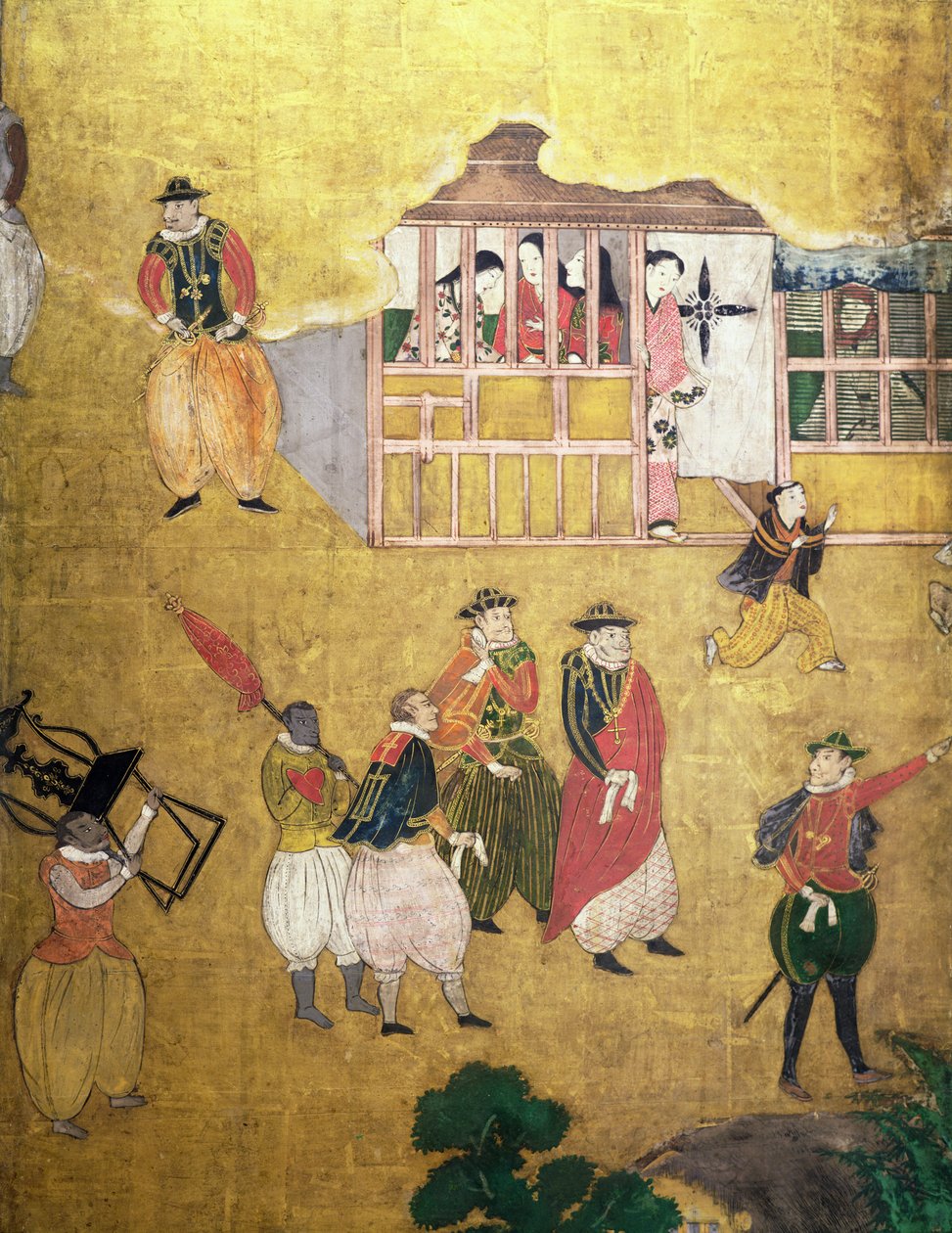 Portugisernes ankomst til Japan, detalje af portugiserne fra en Namban Byobu-skærm, 1594-1618 af Japanese School