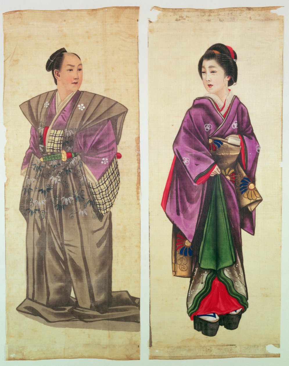 To japanske figurer (malet silke) af Japanese School