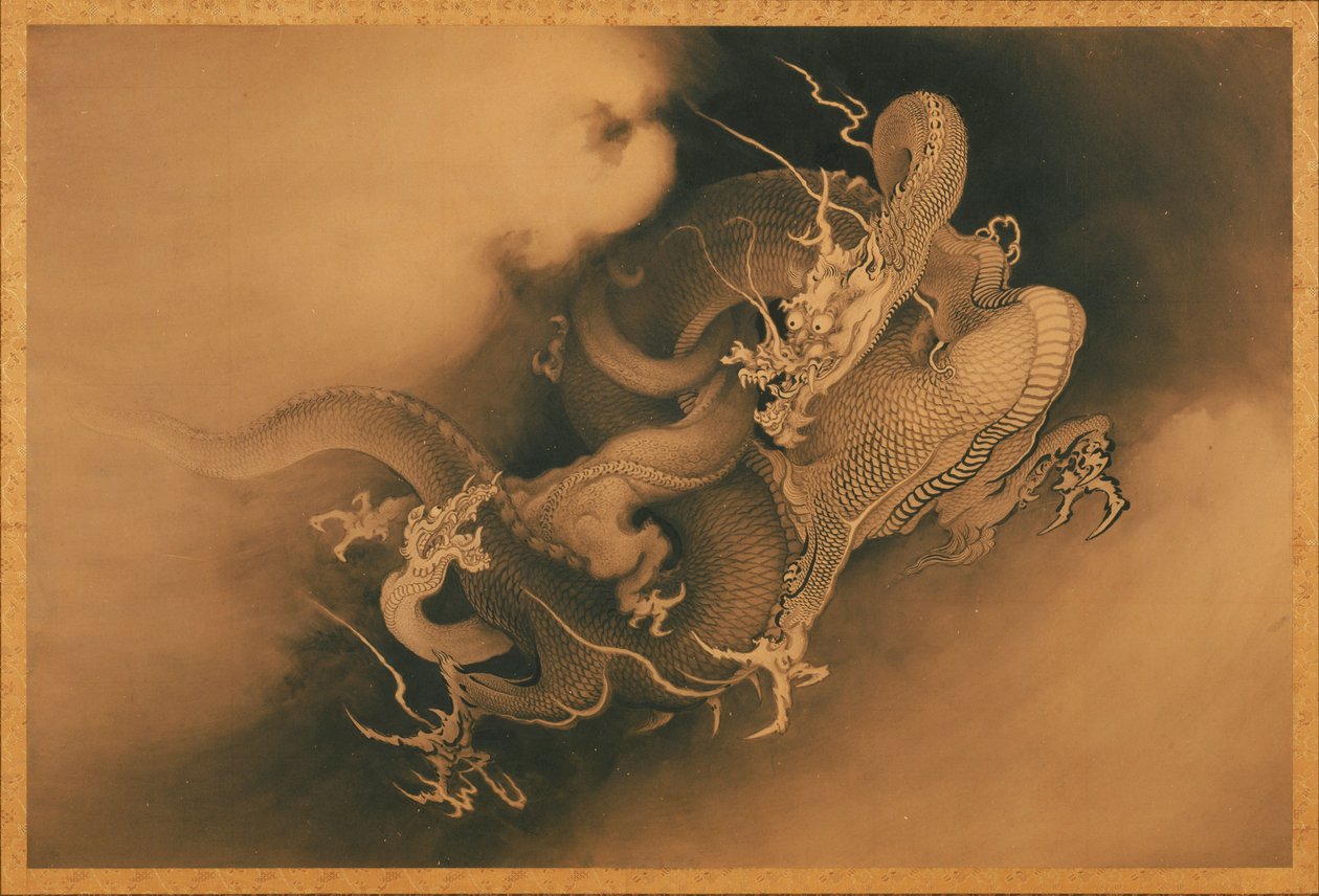 To drager i skyer af Japanese Kanō Hōgai
