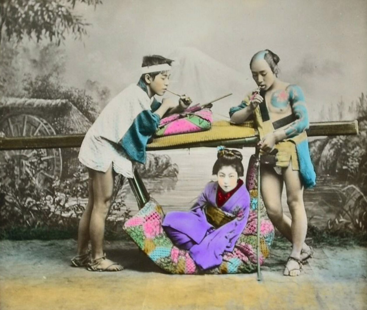 Håndfarvet japansk albumintryk, ca. 1880 af Japanese Photographer