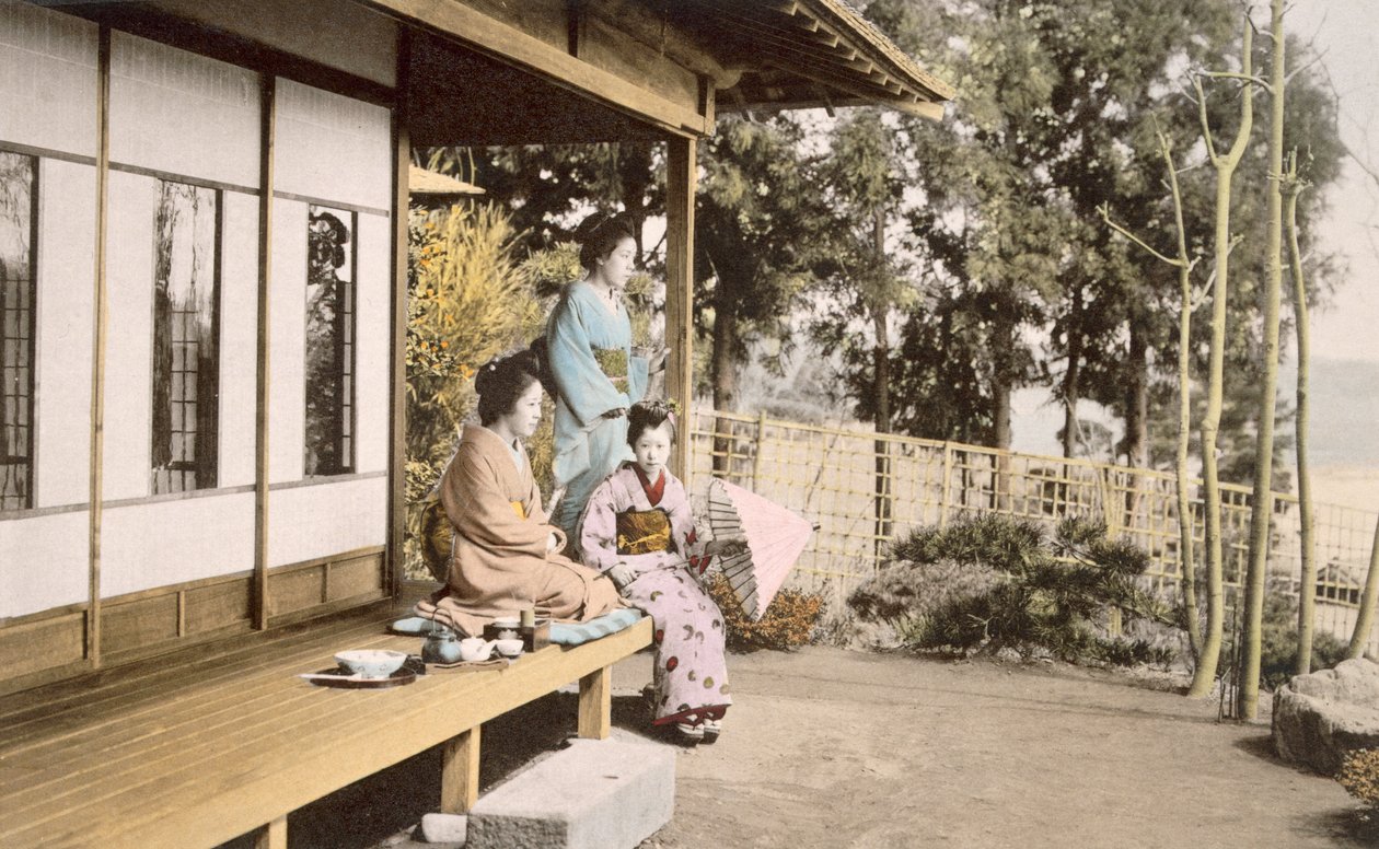 Damer hjemme (håndfarvet foto) af Japanese Photographer