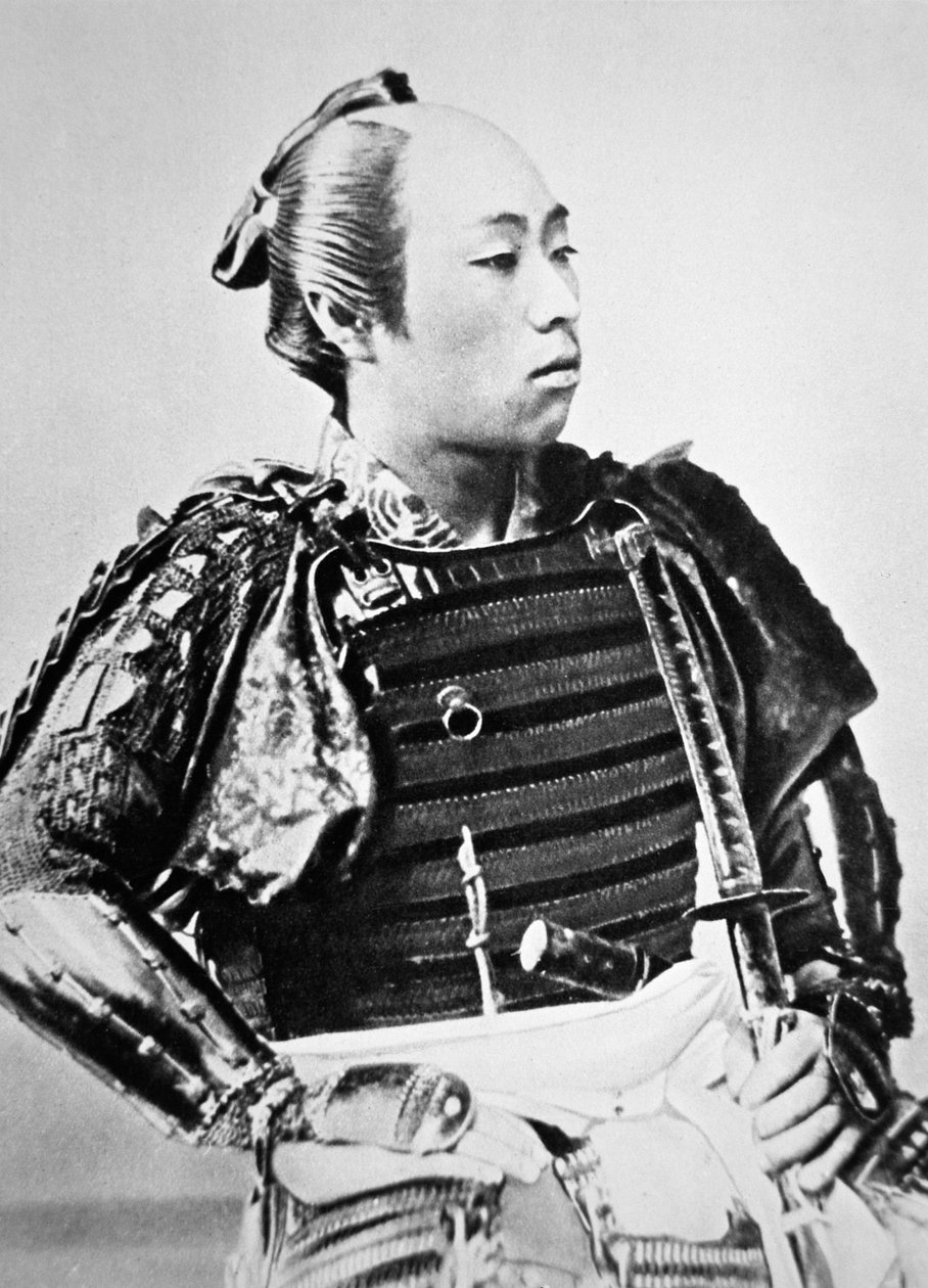 Samurai fra det gamle Japan med traditionel frisure (s/h foto) af Japanese Photographer
