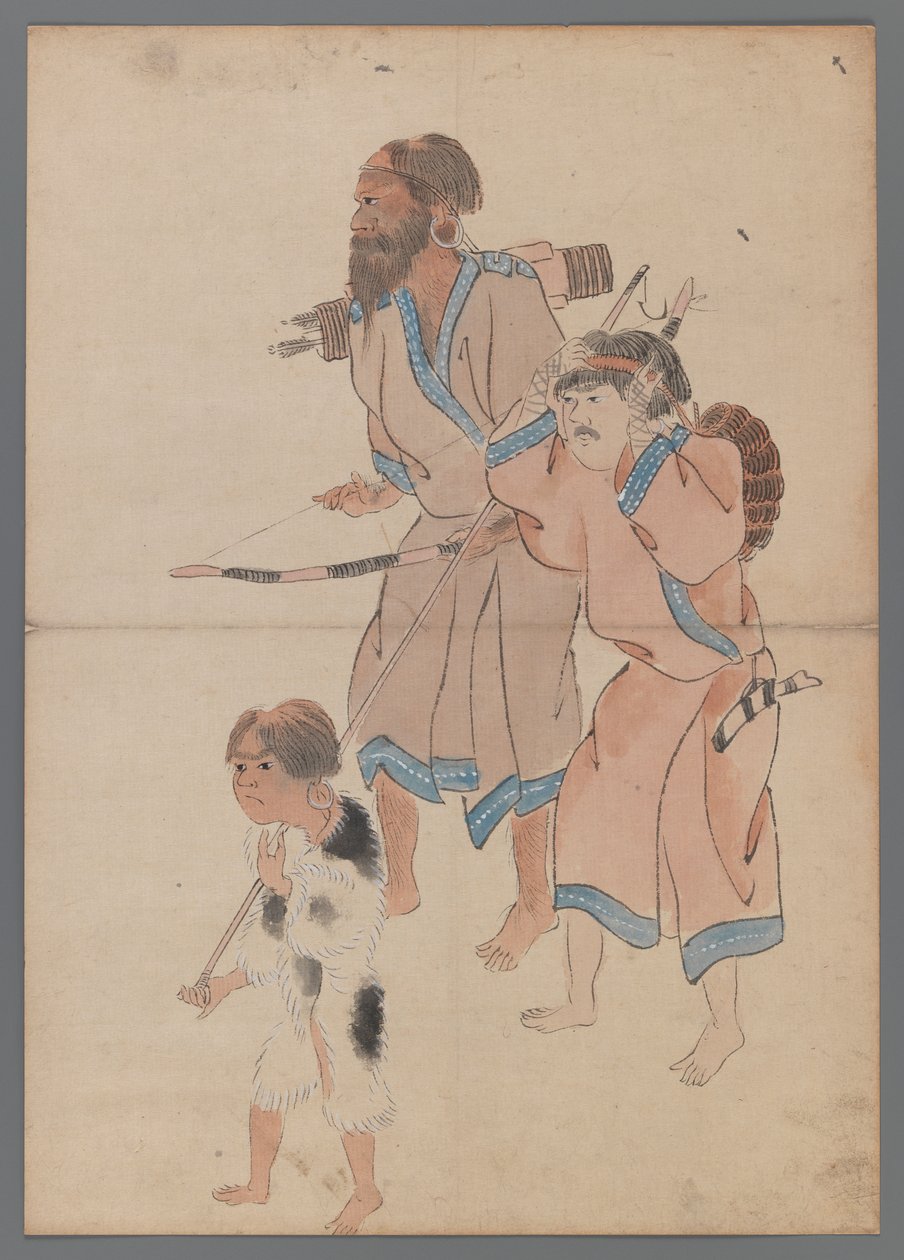 Ainu Hunters (blæk og farve på papir) af Japanese School