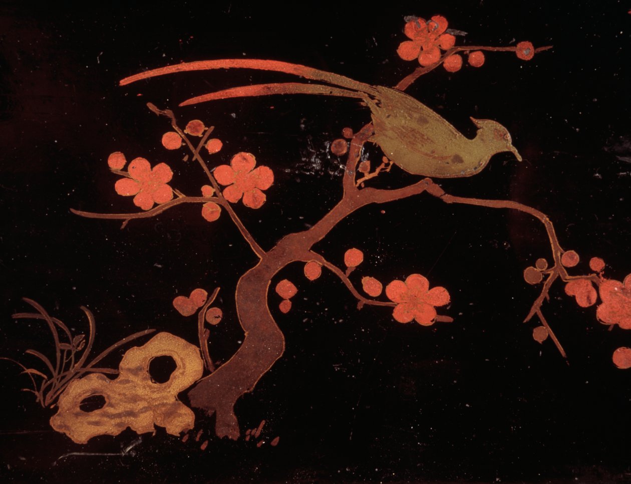 Fugle- og blomstermotiver, Bunkoboks i træ og lak af Japanese School
