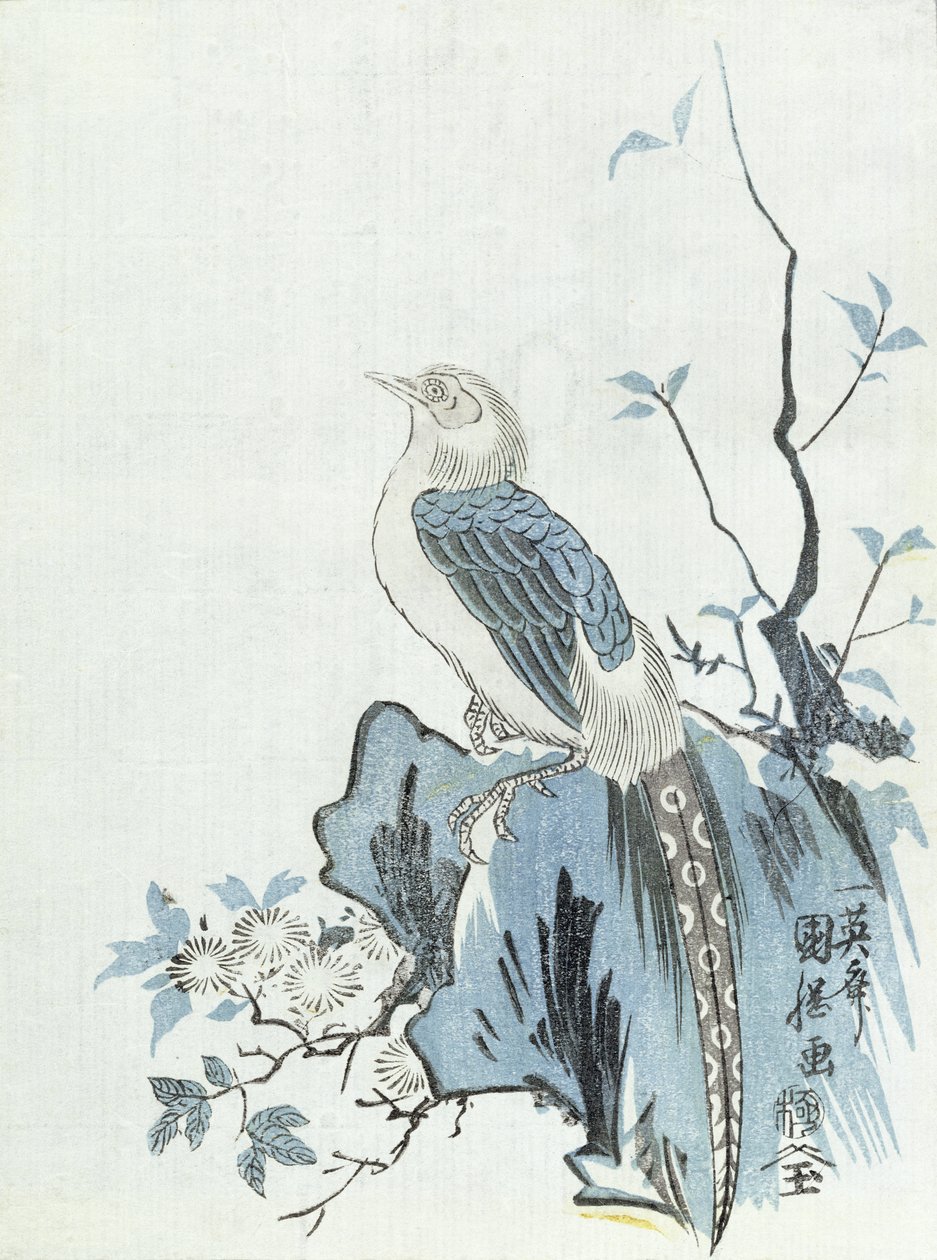 Bird on a Rock (træbloktryk) af Japanese School