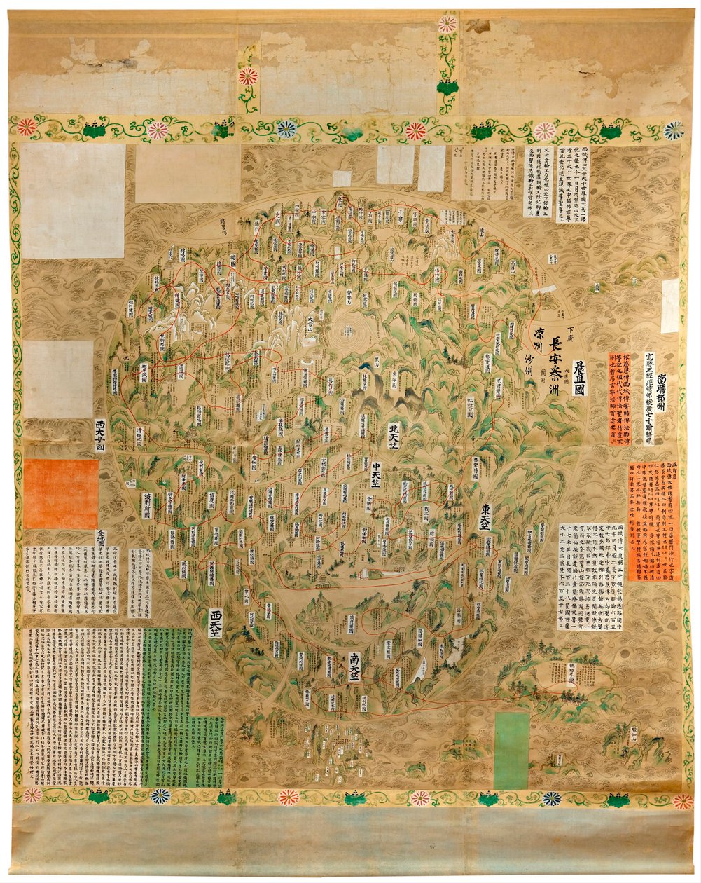 Buddhistisk verdenskort - Japansk skole akvarel og blæk fra det tidlige 18. århundrede - Adelaide, Art Gallery of South Australia, Australien af Japanese School