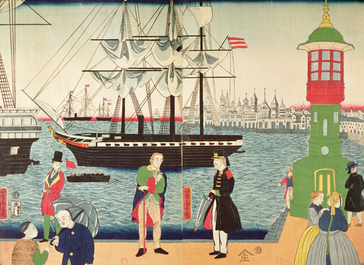 Byen Paris, som forestillet af en japansk kunstner, ca. 1859 (farvetræsnit) af Japanese School