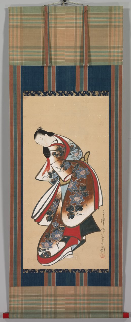 Courtesan, begyndelsen af 1700-tallet (hængende rulle, blæk og farve på papir) af Japanese School