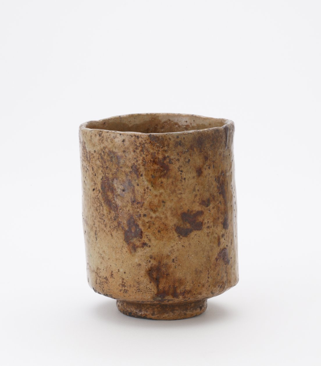 Cylindrisk teskål med inskription, ukendt Raku wareværksted, teskål (tsutsu chawan) af Japanese School