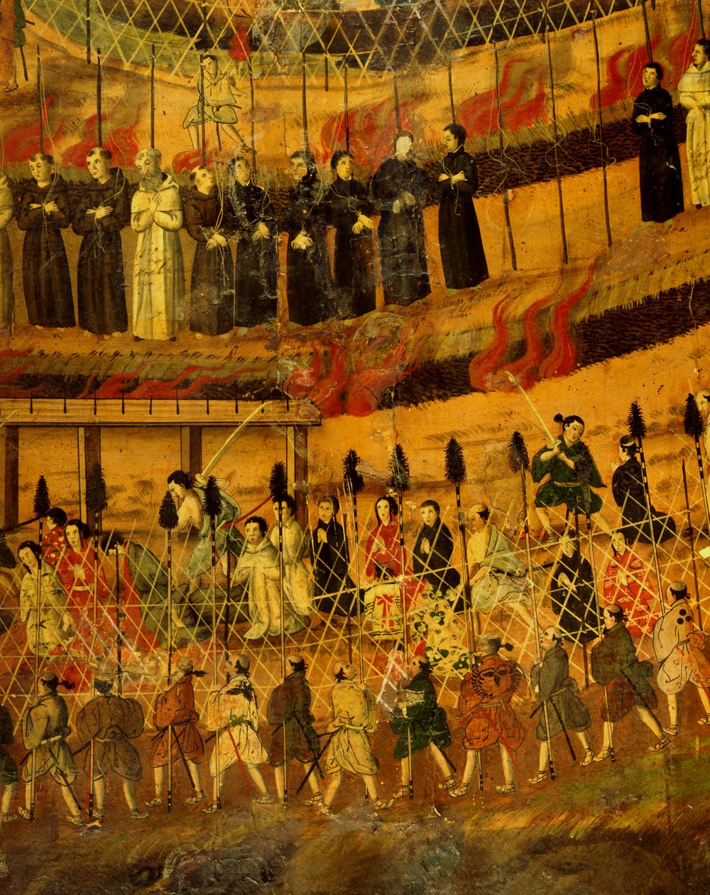 Detalje fra Jesuitternes martyrium i Japan i 1622 (akvarel på papir) af Japanese School