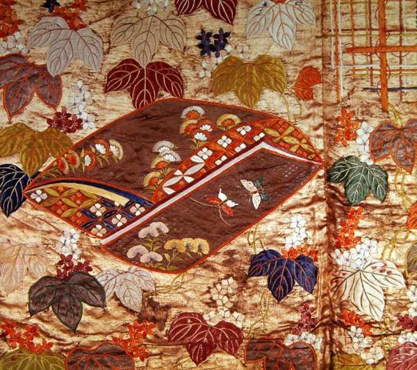 Detalje af en Noh-kåbe (satin) af Japanese School