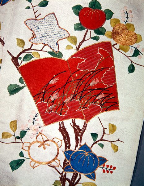 Detalje af en Uchikake eller formel overkåbe (satin damask) af Japanese School