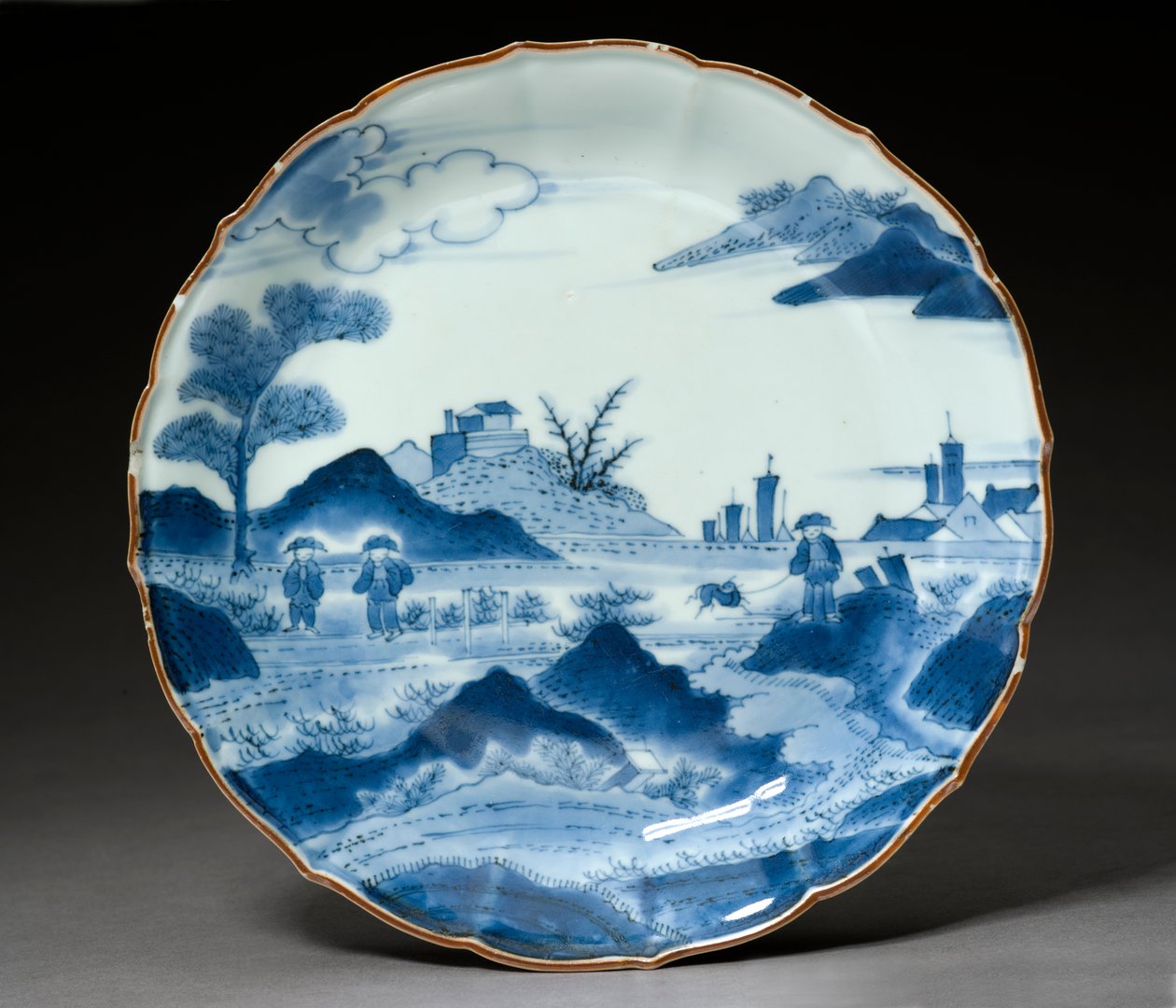 Fad, Arita ware, sandsynligvis 1700-tallet (lertøj med blå underglasur) af Japanese School