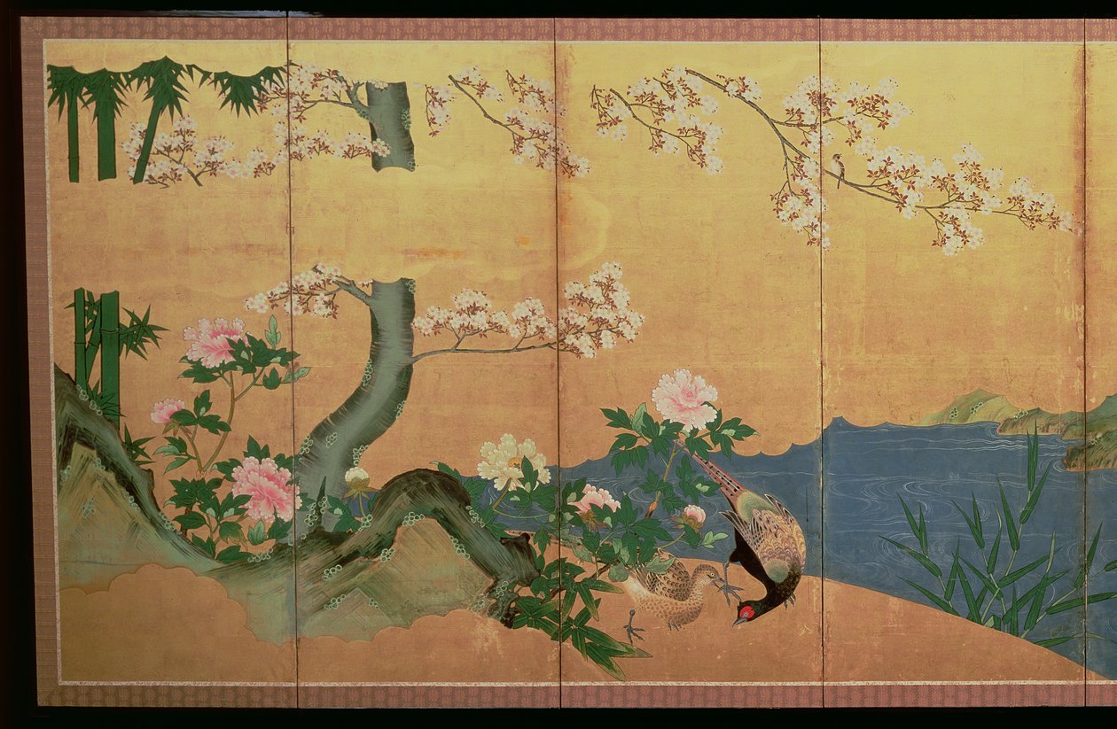 Hejrer i et vandløb med en ø af iris, Edo-perioden af Japanese School
