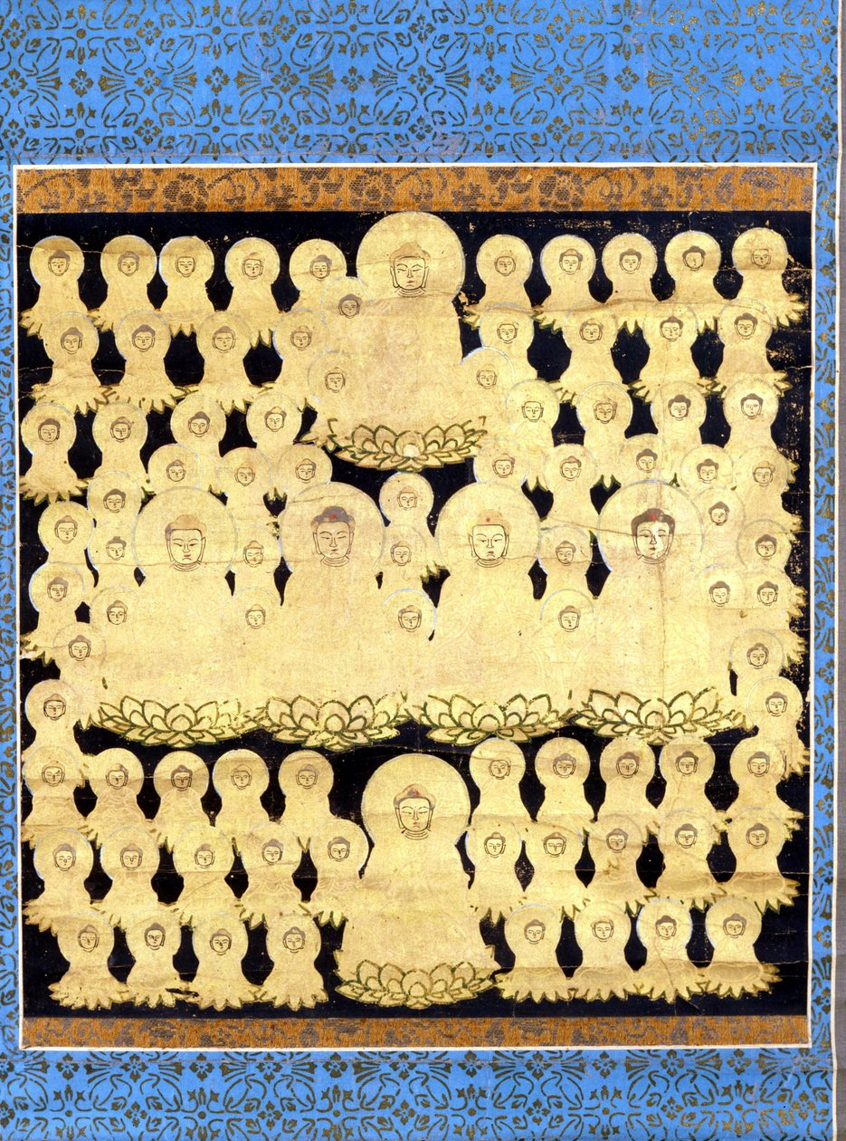 85 forestillinger af den japanske Buddha Amida Bosatsu. Maleri på lærred fra det 17. århundrede. af Japanese School