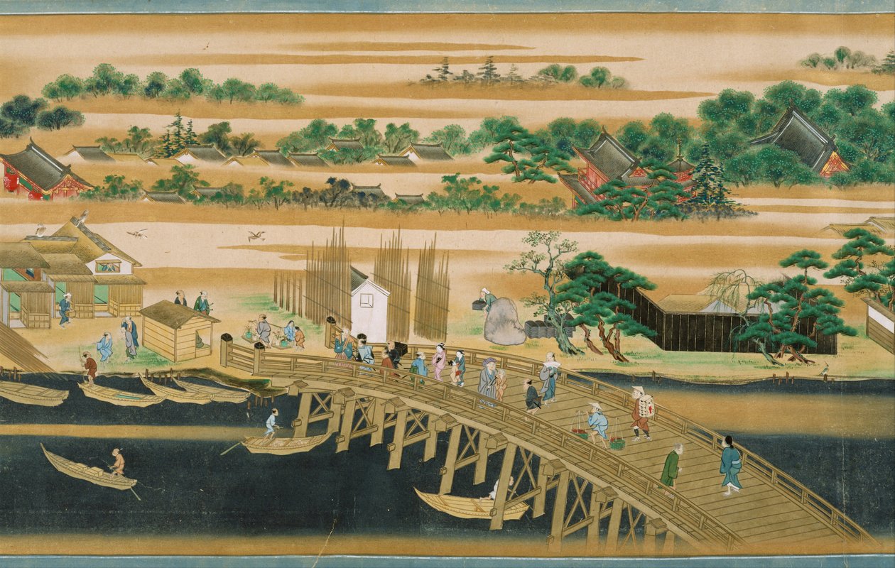 Berømte steder ved Sumida-floden - Anonym - Anden halvdel af det 18. århundrede. - Akvarel og blæk på papir - 39,7x73,3 - Suntory Museum of Art af Japanese School