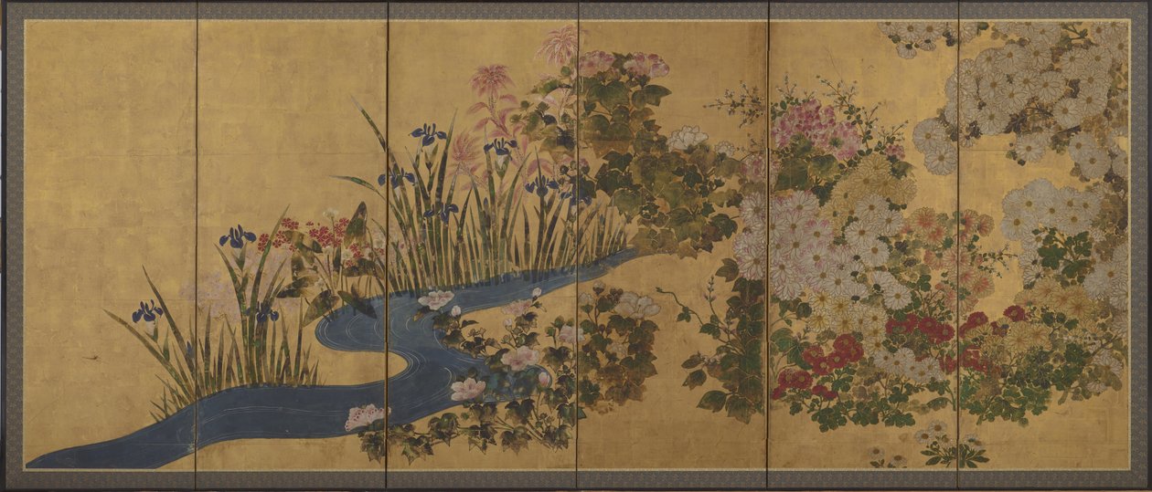 Blomster og en bæk, Skærme af Japanese School