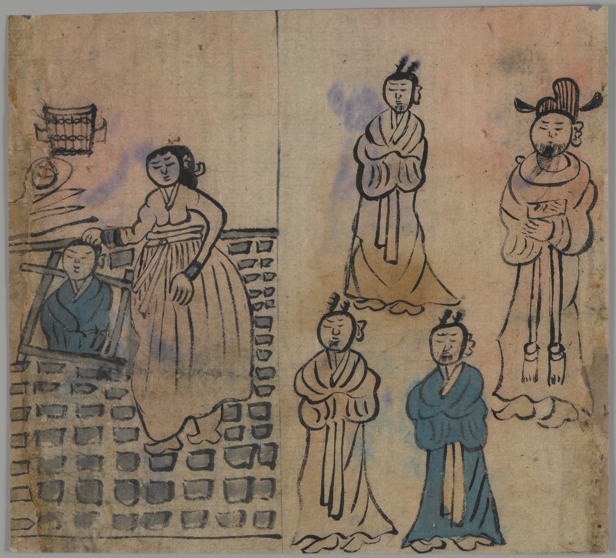 Genrescene, 1 af 4 (blæk og farve på papir) af Japanese School