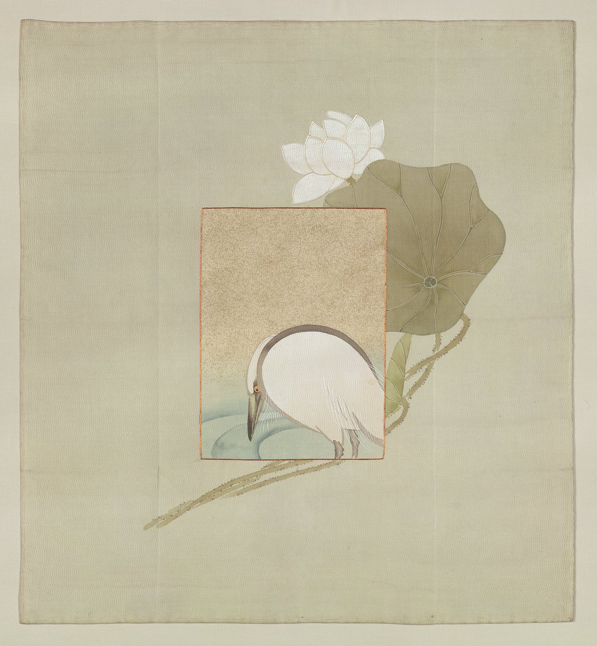 Gaveomslag, Meiji-periode (1868-1912) (malet silke med broderede tråde) af Japanese School