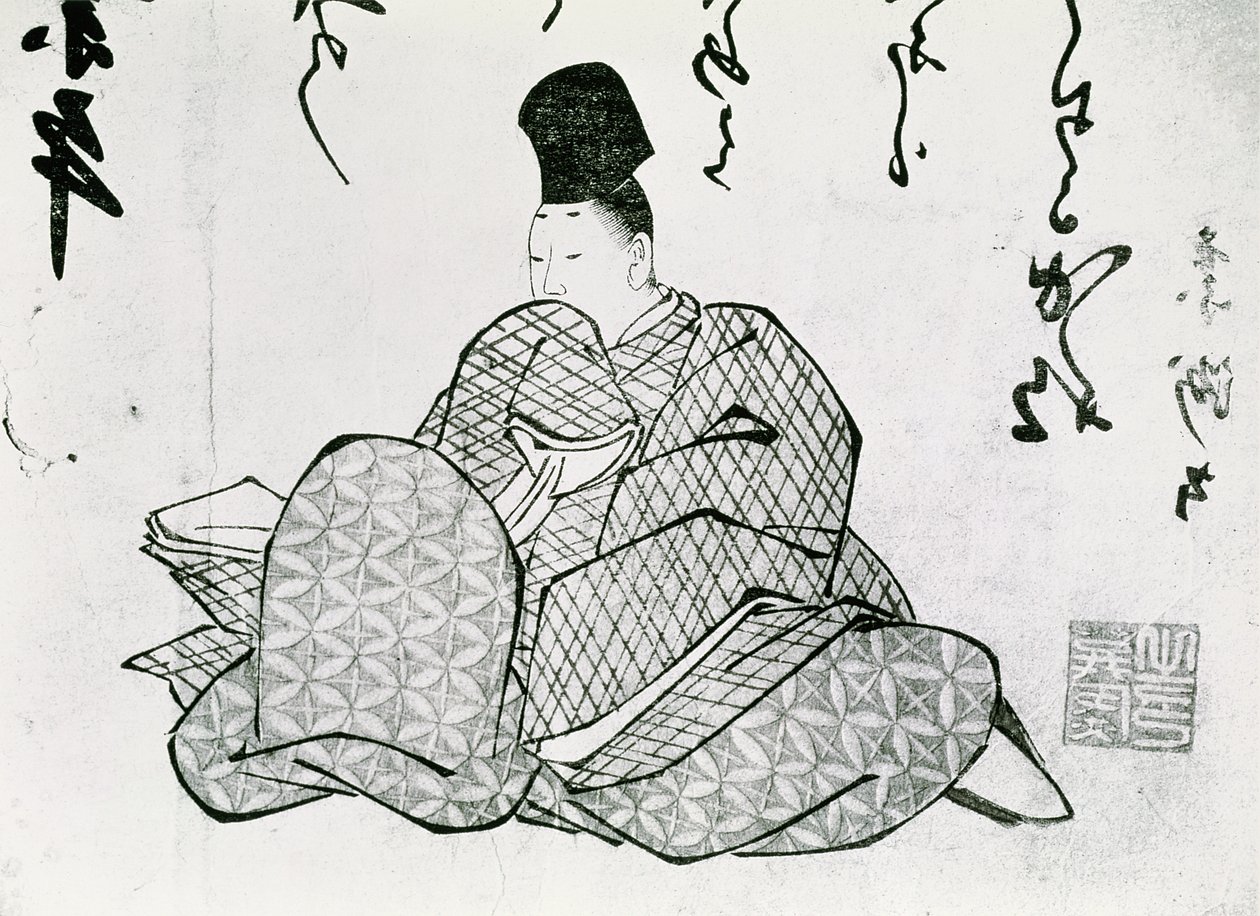 Hero of a Monogatari af Ariwara no Narimira (825-880) 17.-19. århundrede (træbloktryk) af Japanese School