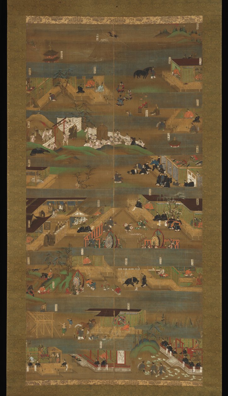 Illustreret biografi om prins Sh?toku, hængende rulle, Kamakura-perioden (1185-1333) (blæk, farve og guld på silke) af Japanese School