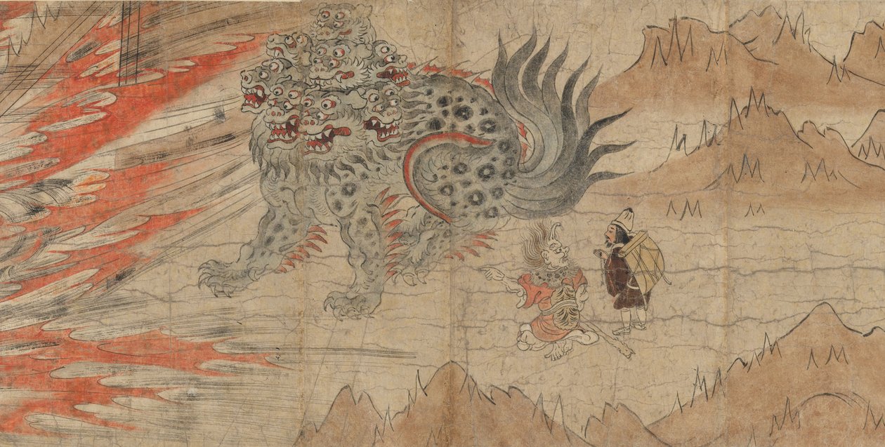 Illustrerede legender om Kitano Tenjin-helligdommen, slutningen af det 13. århundrede (blæk, skåret guld, papir) af Japanese School