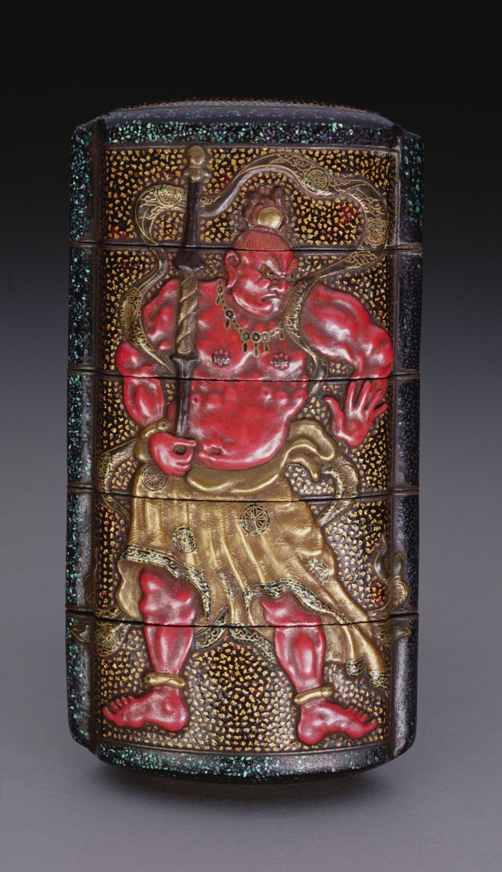 Inro dekoreret med Nio, Edo periode (1615-1868) japansk (lak) af Japanese School