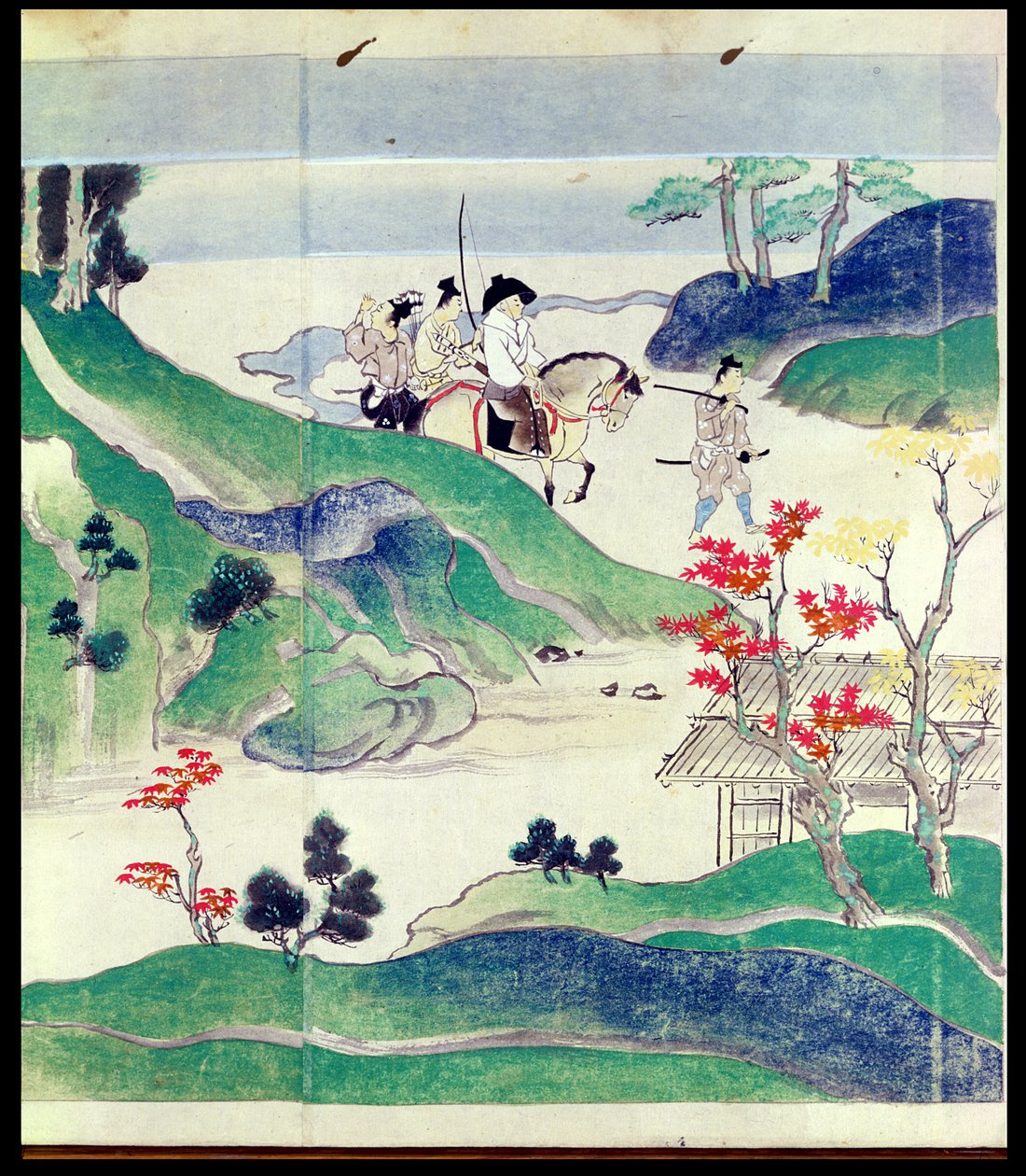 Ippen Riding with his Escort, fra en illustreret historie om munken Ippens liv (1239-89) (wc på papir) af Japanese School