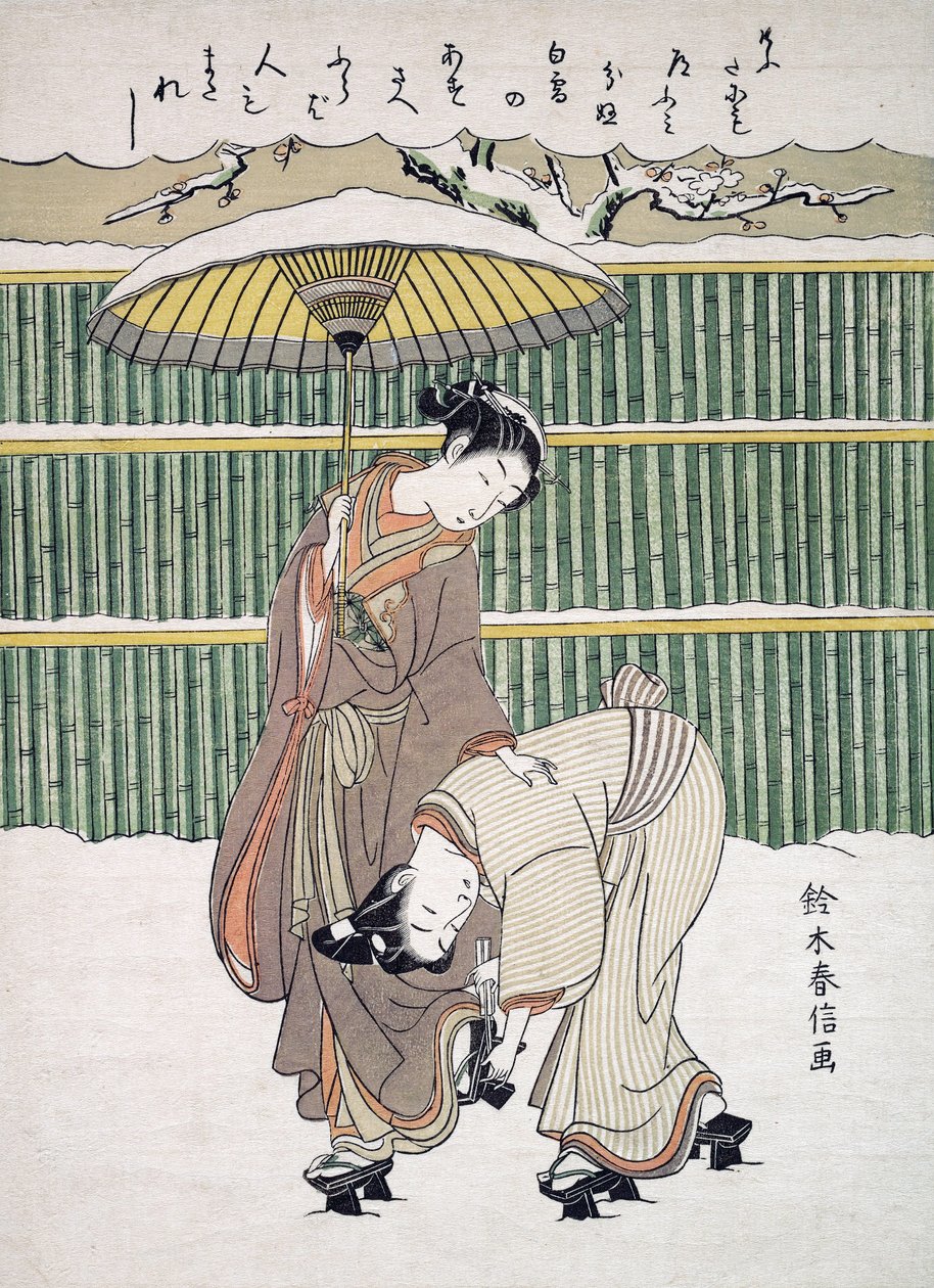 Japanske elskere, der går i sne, pub. C. 1768 af Japanese School
