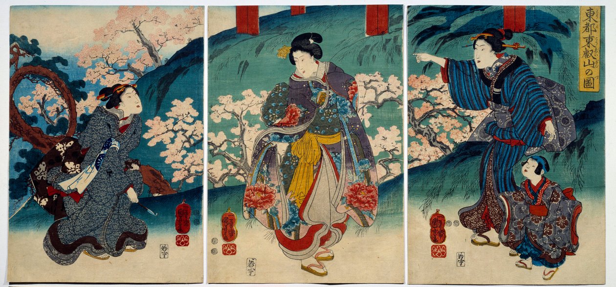 Japansk kunst: kvinder om foråret. 1800-tallets trykte privatsamling af Japanese School