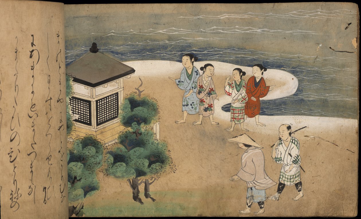 Japanske mænd ved en pagode, illustration fra 