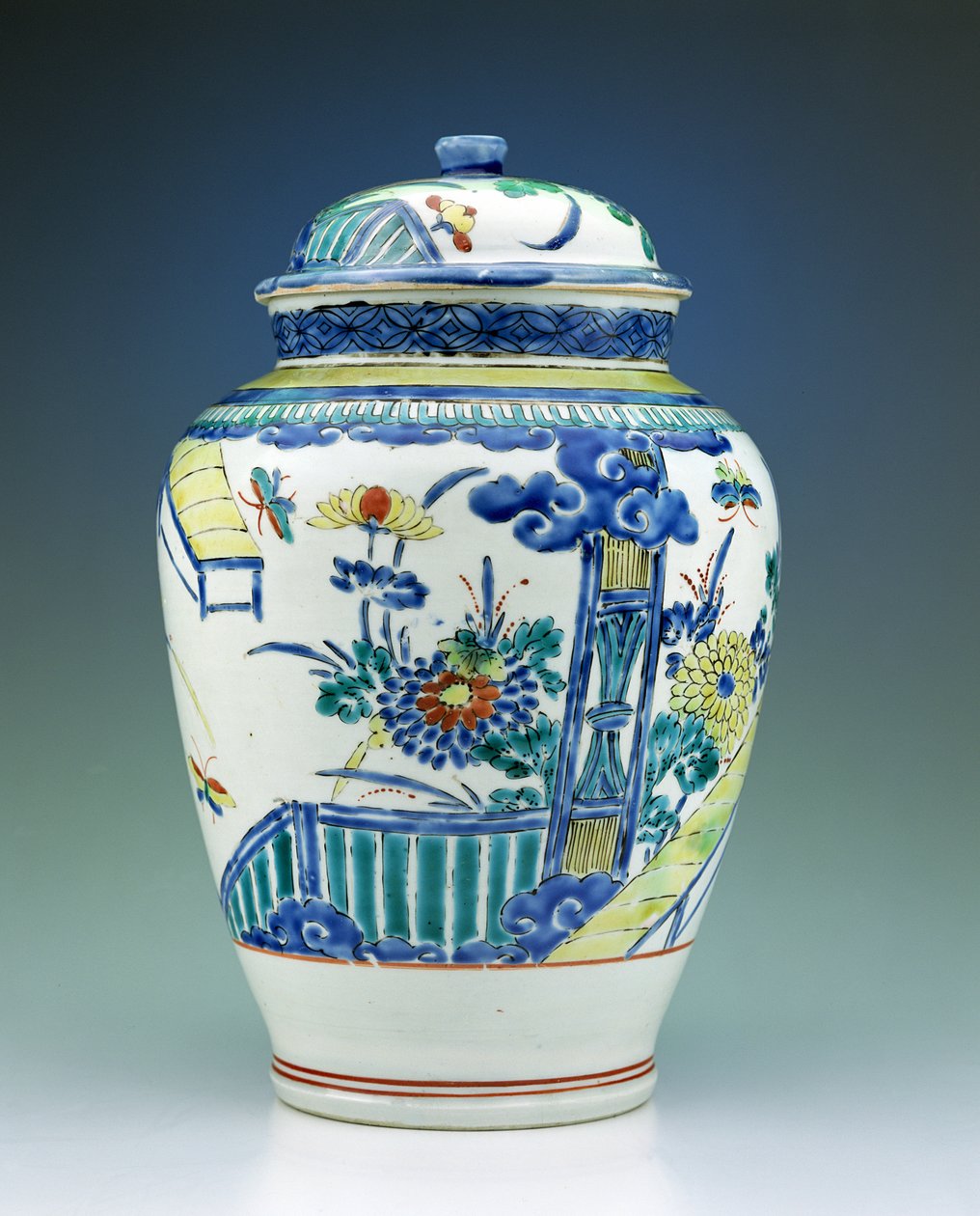 Krukke og låg dekoreret med Kakiemon-emaljer, ca. 1680 (porcelæn) af Japanese School