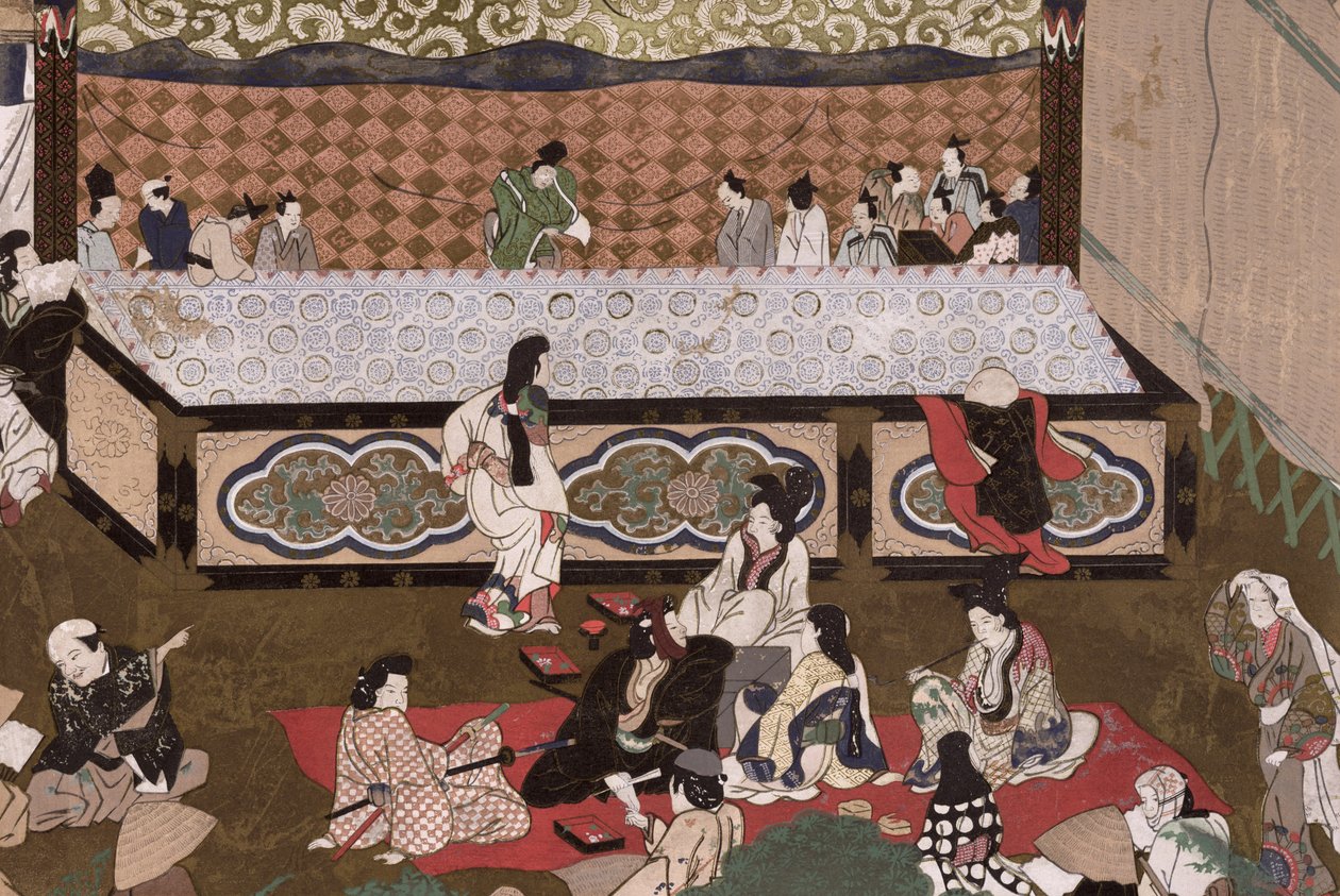 Kabuki teater på en messe i Kyoto, illustration efter et 17. maleri fra 