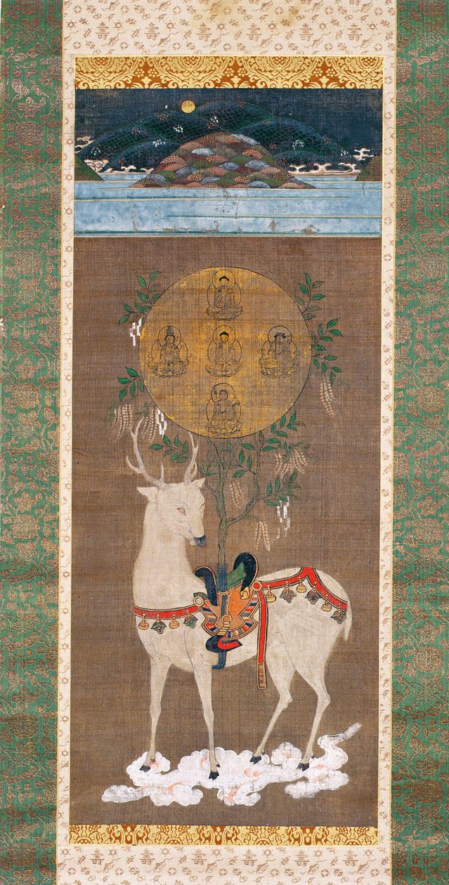 Kasuga-hjort med mandala, Muromachi-periode (1392-1573) (maleri på silke) af Japanese School