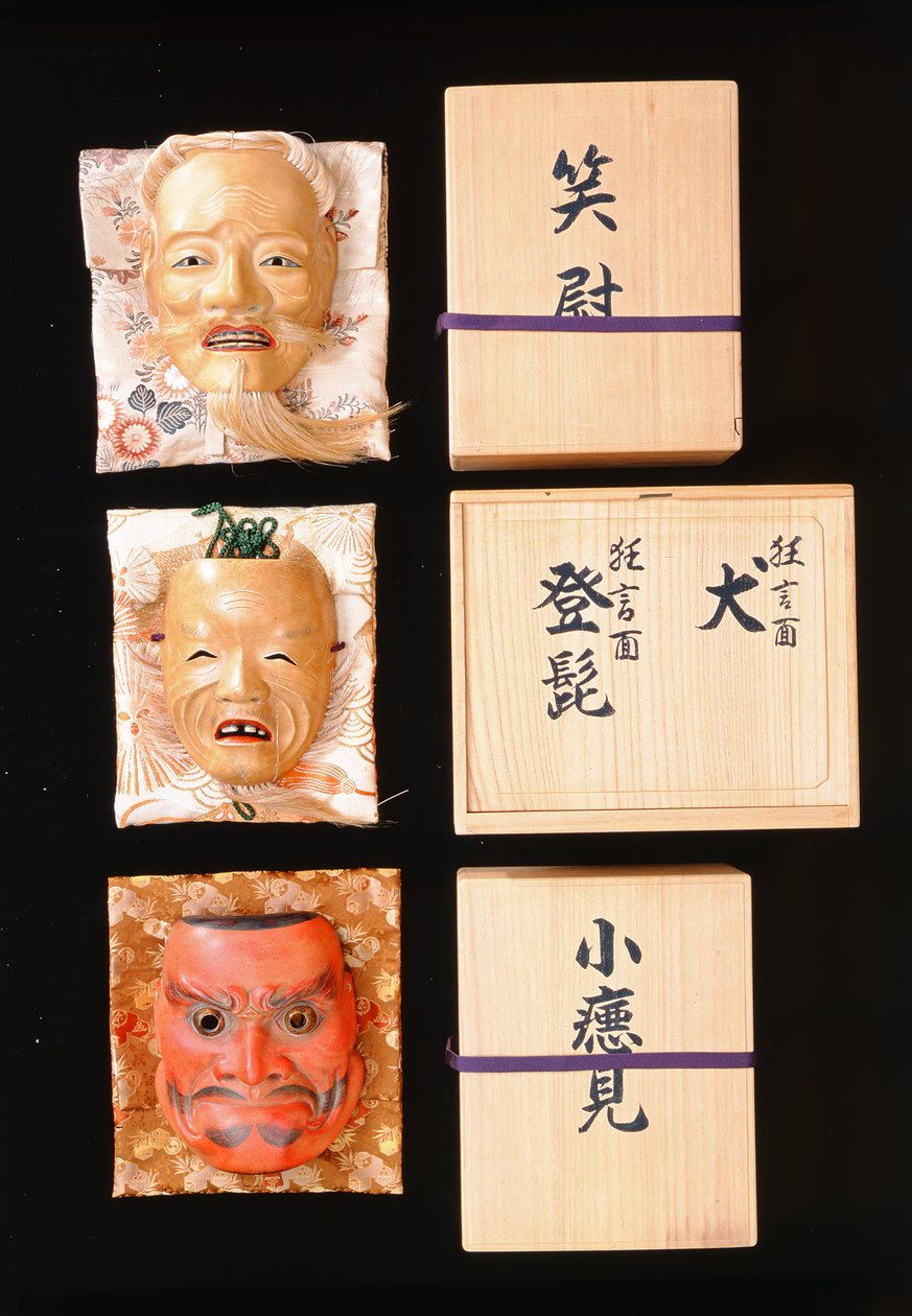 Noh Masks (lakeret træ) af Japanese School