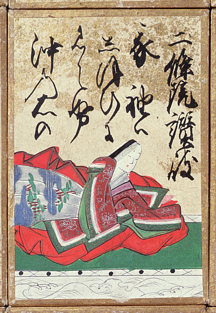 Et af et sæt spillekort med 100 digtere og digte, solgt på Exposition Universelle i Paris i 1867 af Japanese School