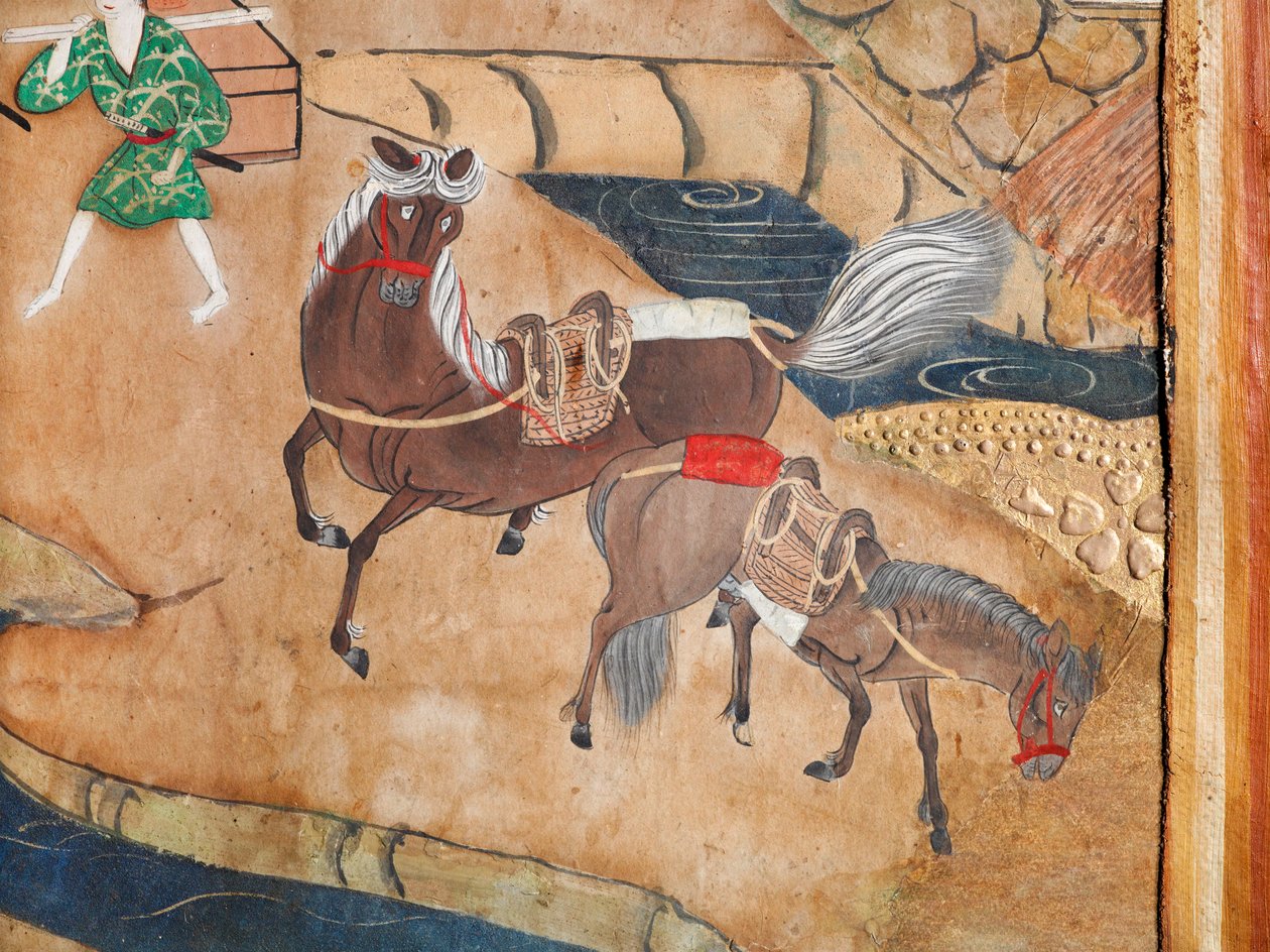 Osakazu Byobu - Japansk foldeskærm med otte paneler (maleri) af Japanese School