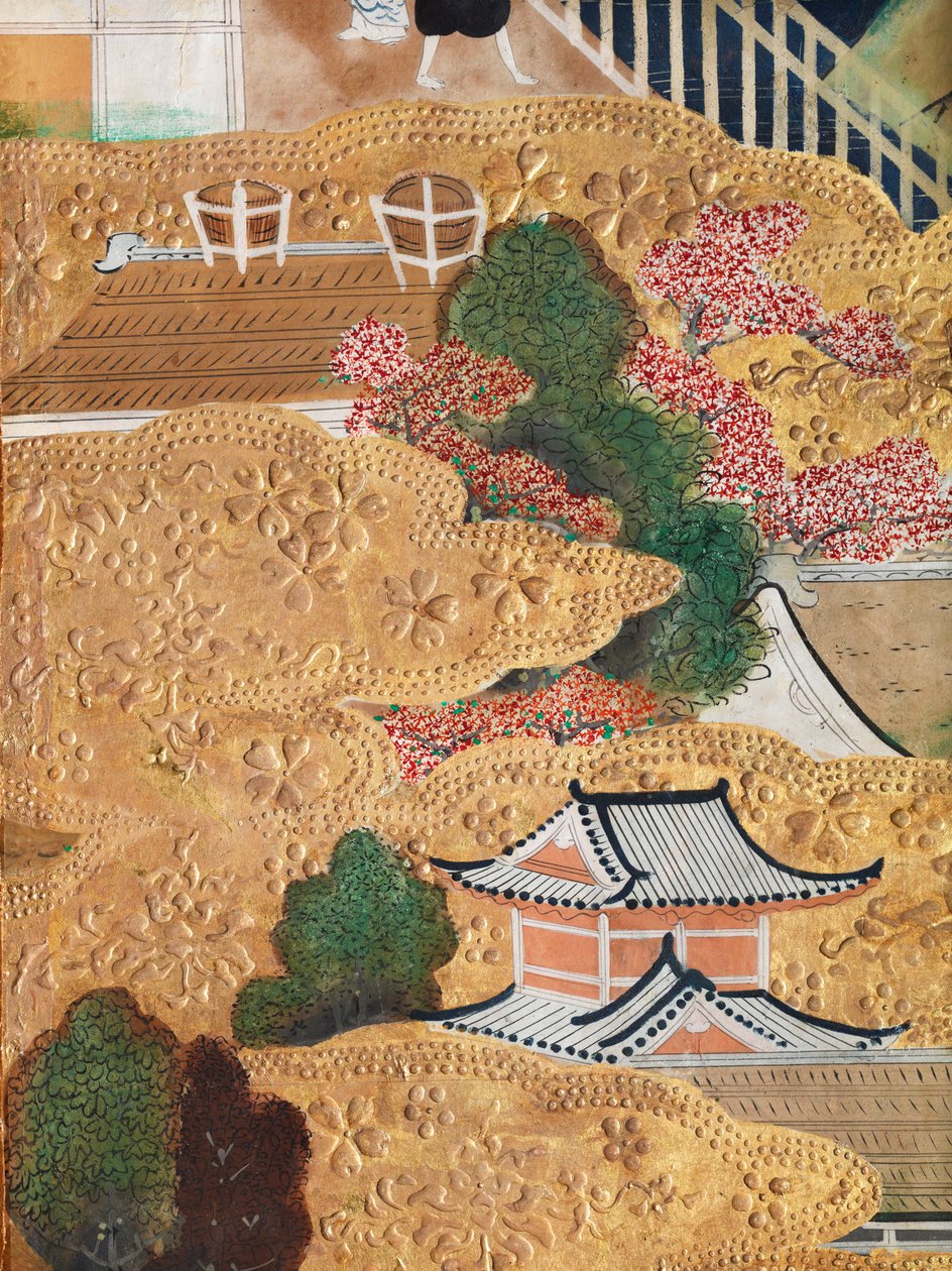 Osakazu Byobu - Japansk foldeskærm med otte paneler (maleri) af Japanese School