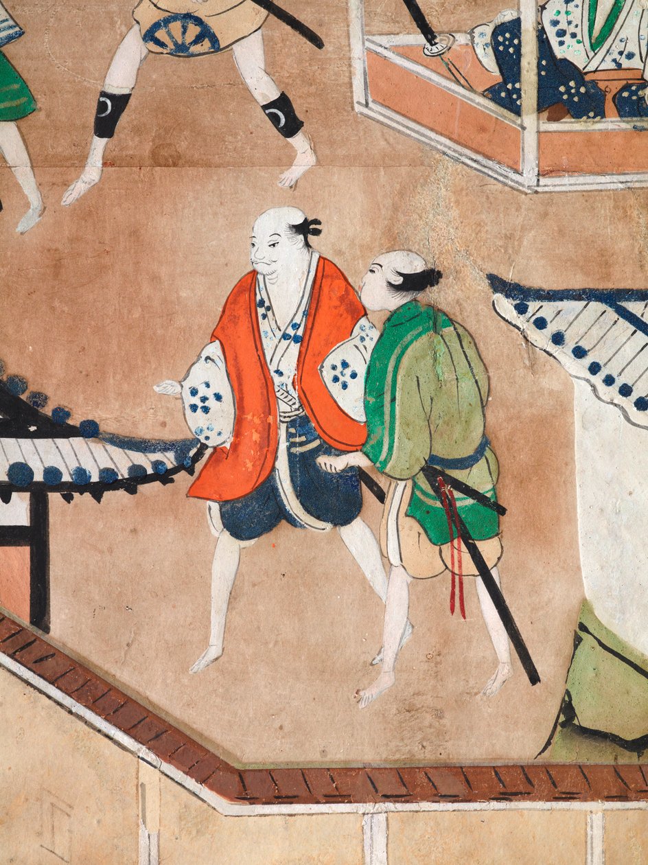 Osakazu Byobu - Japansk foldeskærm med otte paneler (maleri) af Japanese School