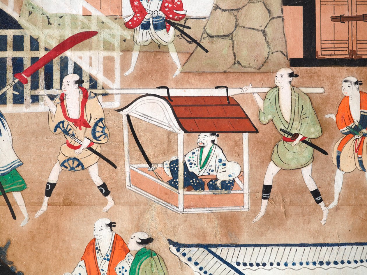 Osakazu Byobu - Japansk foldeskærm med otte paneler (maleri) af Japanese School