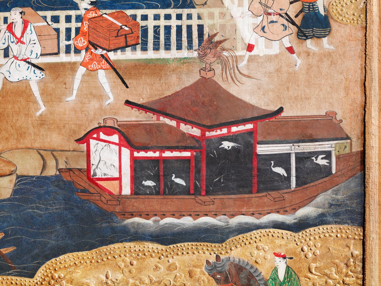 Osakazu Byobu - Japansk foldeskærm med otte paneler (maleri) af Japanese School
